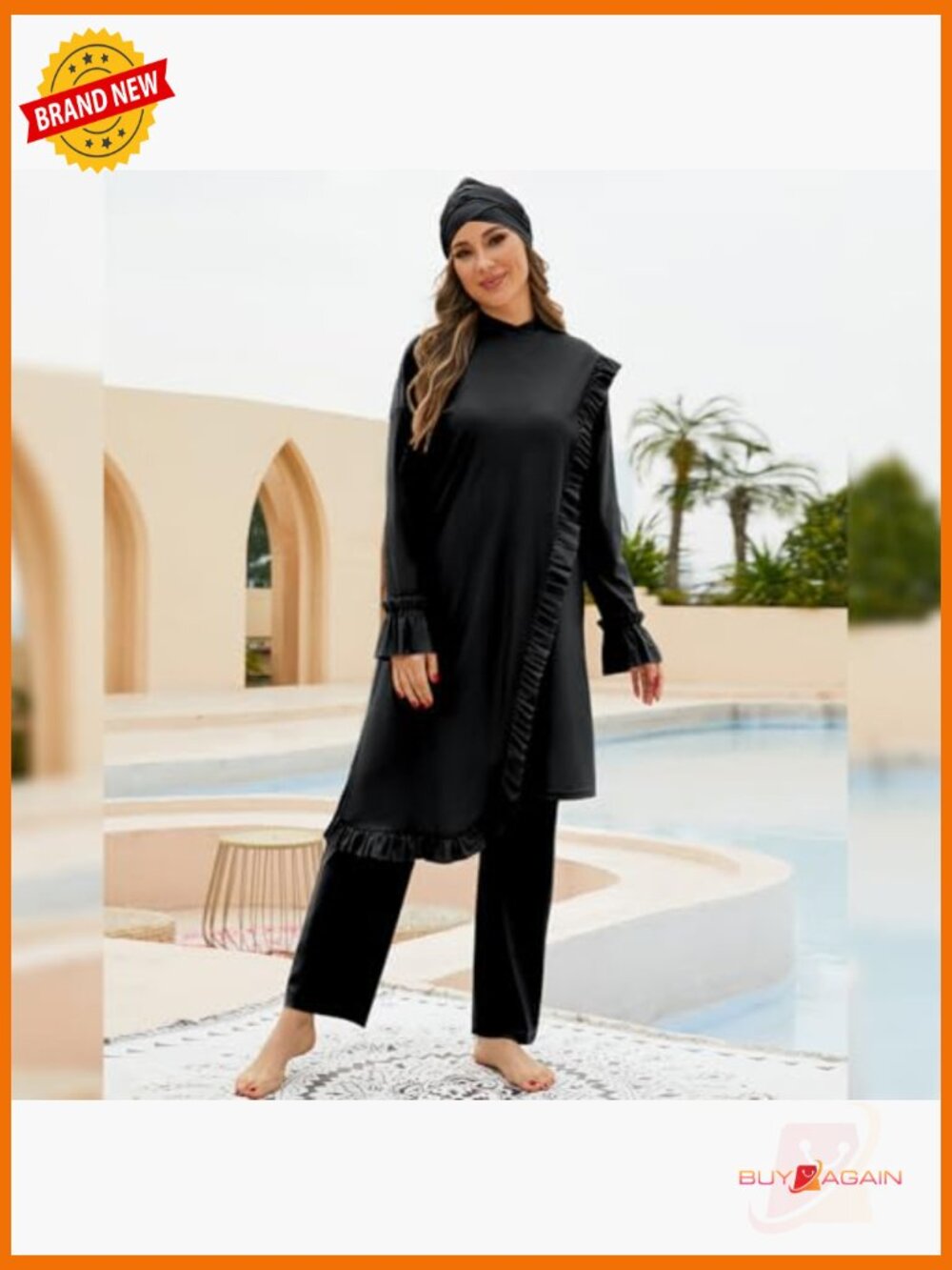 Muslim Burkini Full Cover Swimsuit 3pc Set Long Sleeve Rash Guard for Women - Picture 4 of 6